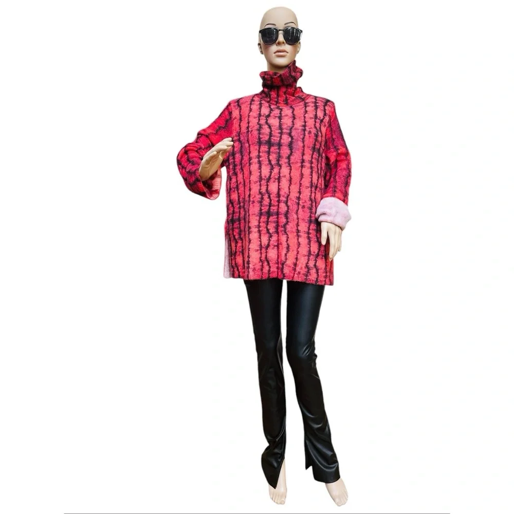 Zara Red and Black Tie Dye High Neck Sweater, NWT, L - Picture 7 of 16
